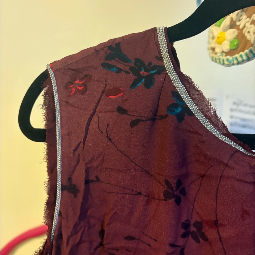 Zara Limited Edition Burgundy Floral Dress with Silver Accents